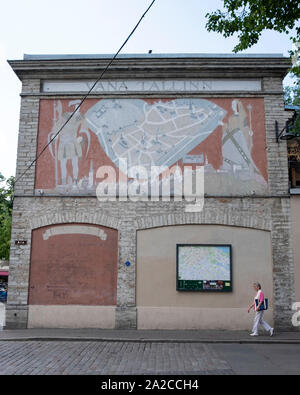 Map mural on wall, Viru Street, City Centre, Tallinn, Harju County, Republic of Estonia. Stock Photo
