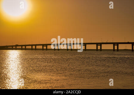 Bahrain bridge clicked from Saudi Arabia Stock Photo