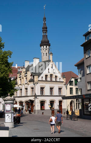 Tower of the Town Hall near Harju street in old town of Tallinn, Harju County, Estonia Stock Photo