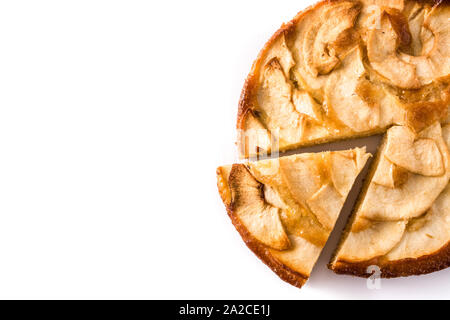 Homemade slice apple pie isolated on white background. Top view. Copy space Stock Photo