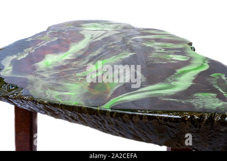 Top coat Resin Epoxy with wood table at white background Stock Photo