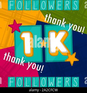 1k followers banner. Thank subscription. Vector illustration Stock Vector