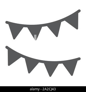 Holiday flags garland glyph icon, party and decoration, paper garland sign, vector graphics, a solid pattern on a white background, Stock Vector