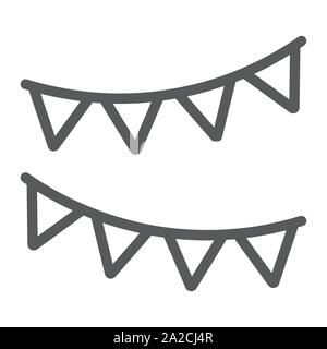 Holiday flags garland line icon, party and decoration, paper garland sign, vector graphics, a linear pattern on a white background, Stock Vector
