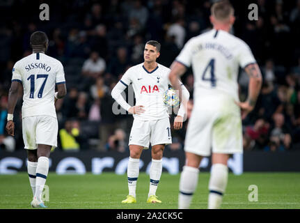 London, UK. 01st Oct, 2019. Erik Lamela of Spurs after Bayern Munich 7th goal during the UEFA Champions League group match between Tottenham Hotspur and Bayern Munich at Wembley Stadium, London, England on 1 October 2019. Photo by Andy Rowland. Credit: PRiME Media Images/Alamy Live News