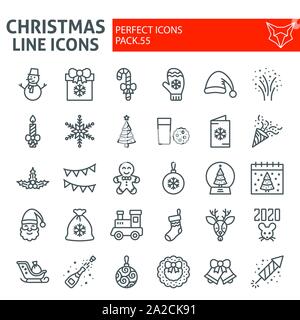 Christmas line icon set, holiday symbols collection, vector sketches, logo illustrations, new year signs linear pictograms package isolated on white Stock Vector