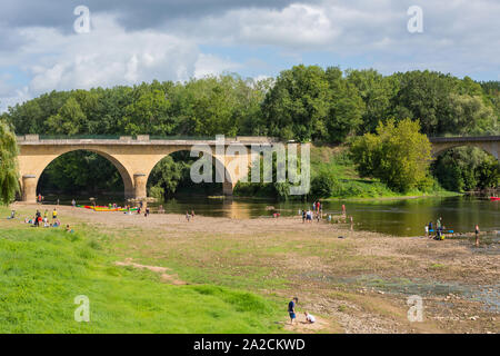 Limeuil, France - August 15, 2019: People at the Parc Panoramique. Dordogne River meeting Vezere River at Limeuil, Dordogne, France. Stock Photo