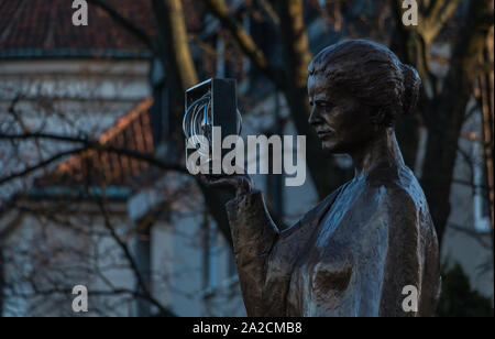 A picture of the statue of Marie Curie, captured in Warsaw. Stock Photo