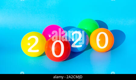 2020 new year celebration concepts with text number on colorful balloon.Minimal design Stock Photo