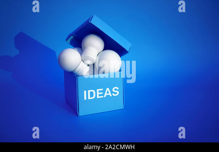 Ideas inspiration concepts with group of lightbulb in blue box on color background space.Business creativity.motivation to success.minimal style. Stock Photo