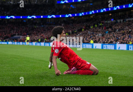 London, UK. 01st Oct, 2019. Serge Gnabry of Bayern Munich celebrates his 3rd goal during the UEFA Champions League group match between Tottenham Hotspur and Bayern Munich at Wembley Stadium, London, England on 1 October 2019. Photo by Andy Rowland. Credit: PRiME Media Images/Alamy Live News Stock Photo
