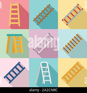 Ladder icons set. Flat set of ladder vector icons for web design Stock Vector