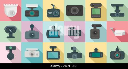 DVR icons set. Flat set of DVR vector icons for web design Stock Vector