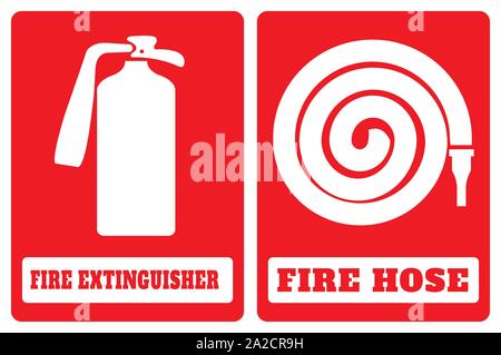 fire hose sign and fire extinguisher symbol Stock Photo