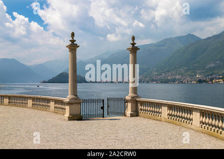 BELAGGIO, ITALY - MAY 10, 2015: The promenade of Villa Melzi on the lake Lago di Como. Stock Photo