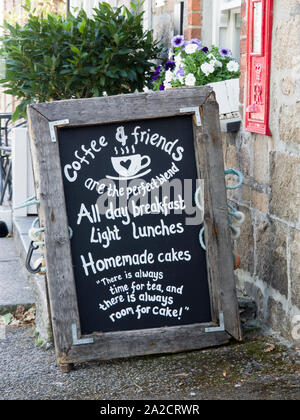 Sign outside a cafe at Charlestown Harbour, Cornwall, UK Stock Photo