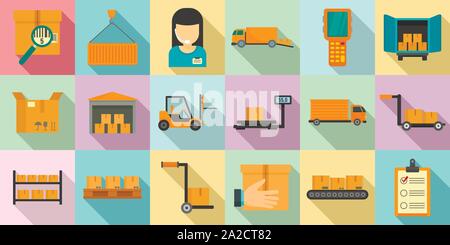 Warehouse icons set. Flat set of warehouse vector icons for web design Stock Vector