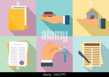 Lease icons set. Flat set of lease vector icons for web design Stock Vector
