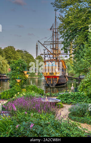 The Pirate Ship docked in the Tivoli Gardens, Copenhagen, Denmark. Stock Photo