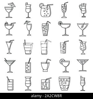 Party cocktail icons set. Outline set of party cocktail vector icons for web design isolated on white background Stock Vector