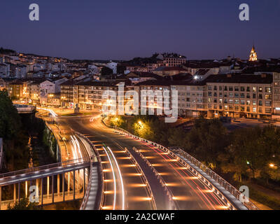 View from Puente del Milenio Bridge ('Millenium Bridge') towards the city center of Ourense, Galicia, Spain Stock Photo