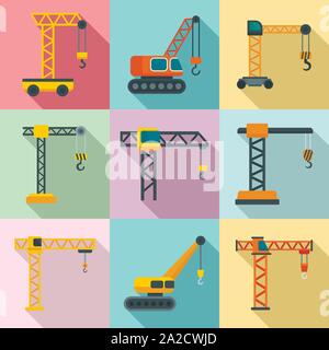 Crane icons set. Flat set of crane vector icons for web design Stock Vector
