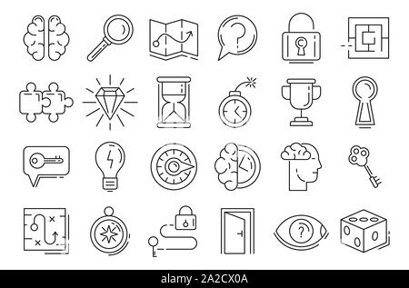Quest icons set. Outline set of quest vector icons for web design isolated on white background Stock Vector