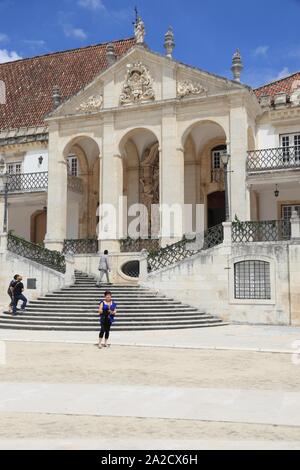 COIMBRA, PORTUGAL - MAY 26, 2018: People visit Coimbra University in Portugal. The university is a UNESCO World Heritage Site. Stock Photo