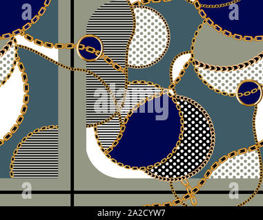 Seamless colored pattern with gold chains, patch for print, fabric, textile design. Stock Photo