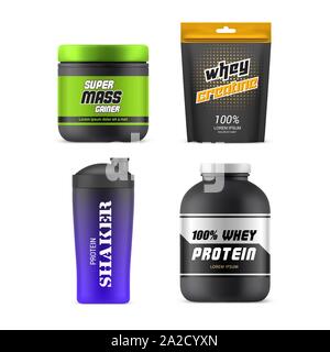 Free Vector  Protein shaker, cup for sports nutrition, gainer or whey  shake drink. plastic sport bottle, mixer for gym fitness or bodybuilding  isolated on white background. realistic 3d vector mockup