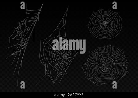 Set of isolated spider web. Halloween background Stock Vector