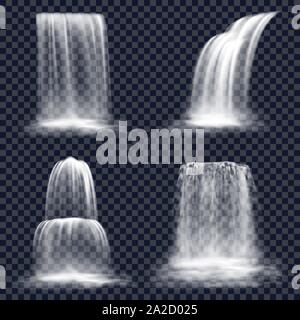 Set of isolated waterfall, fall of mountain river Stock Vector