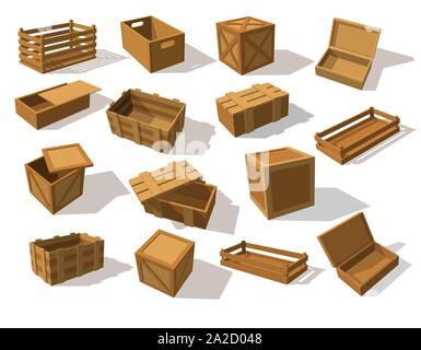 Wooden packs or wood boxes for packaging Stock Vector