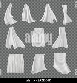 Set of isolated curtain, tulle on transparent Stock Vector