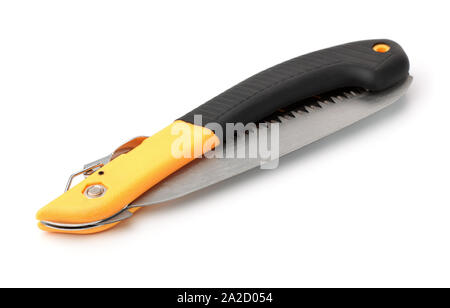 Folded garden saw isolated on white Stock Photo