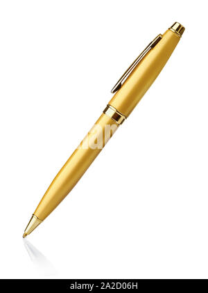 Golden ballpoint pen isolated on white Stock Photo