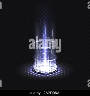 Radial blue glowing rays at night podium or scene Stock Vector