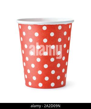 Front view of red dotted paper cup isolated on white Stock Photo