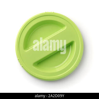 Top view of green round plastic lid isolated on white Stock Photo