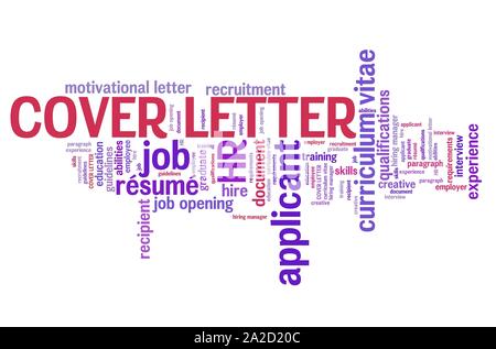 Cover letter - recruitment qualifications concept. Employment word cloud. Stock Photo