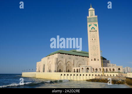 Morocco Casablanca Mosque of Hassan II view from west waterside