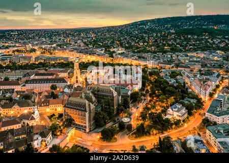 Aerial panoramic photo from the Buda castle with The National Archives of Hungary. Stock Photo
