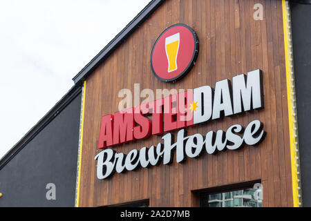 Amsterdam BrewHouse sign atop of the popular waterfront brewery and restaurant in Toronto. Stock Photo