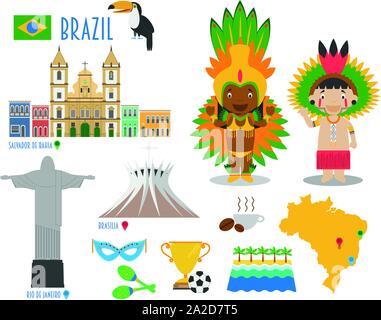 Brazil Flat Icon Set Travel and tourism concept. Vector illustration Stock Vector