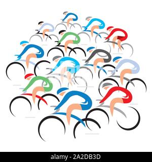 Bicycle race,group of cyclists in the shape of a circle. Stylized drawing of cycling competition.isolated on the white background. Vector available. Stock Vector