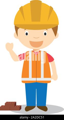 Cute cartoon vector illustration of a builder Stock Vector