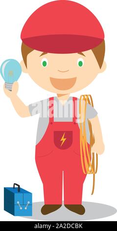 Cute cartoon vector illustration of an electrician Stock Vector