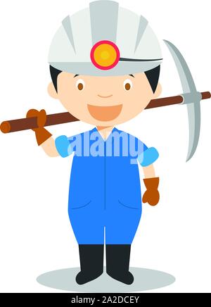 Cute cartoon vector illustration of a miner Stock Vector