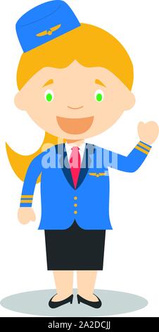 Cute cartoon vector illustration of a stewardess or flight attendant Stock Vector