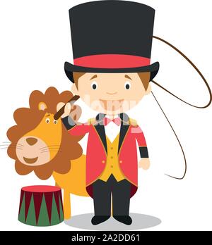 Cute cartoon vector illustration of a lion tamer Stock Vector